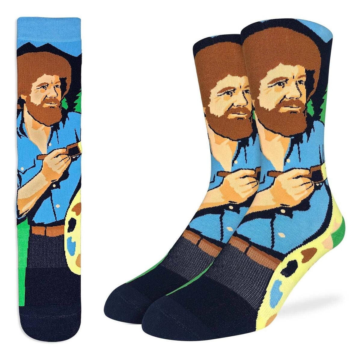 BOB ROSS Exploring Color Palettes Crew Socks - Novelty Active Fit Socks - Men's Adult 8-12 Unisex - For Craft Costume Supply