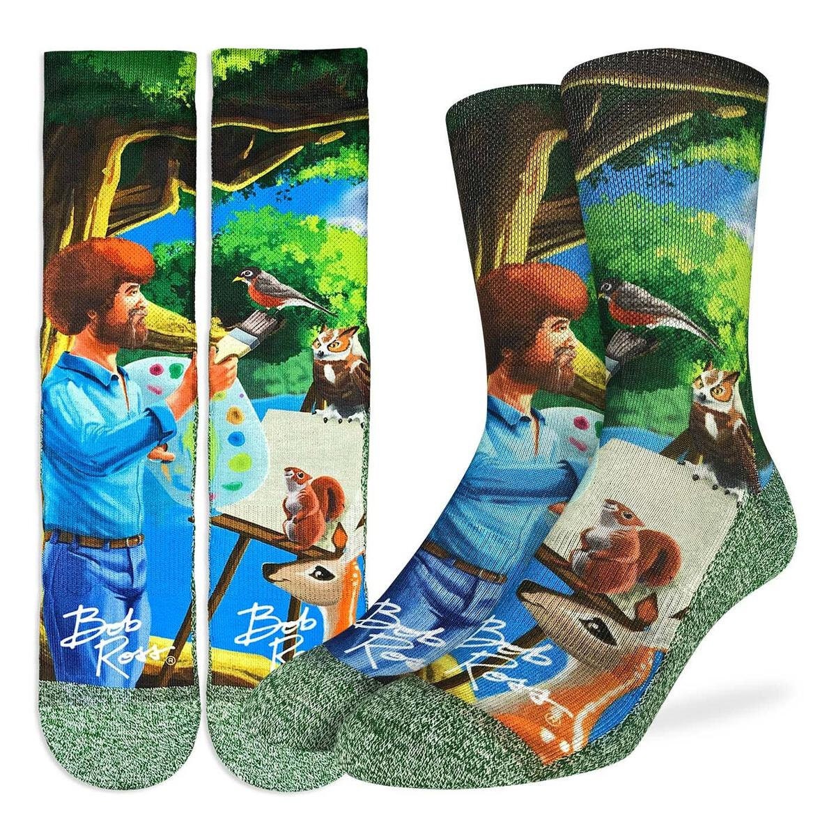 BOB ROSS Painting Crew Socks - Novelty Active Fit Socks - Men's Adult 8-12 Unisex - For Craft Costume Supply