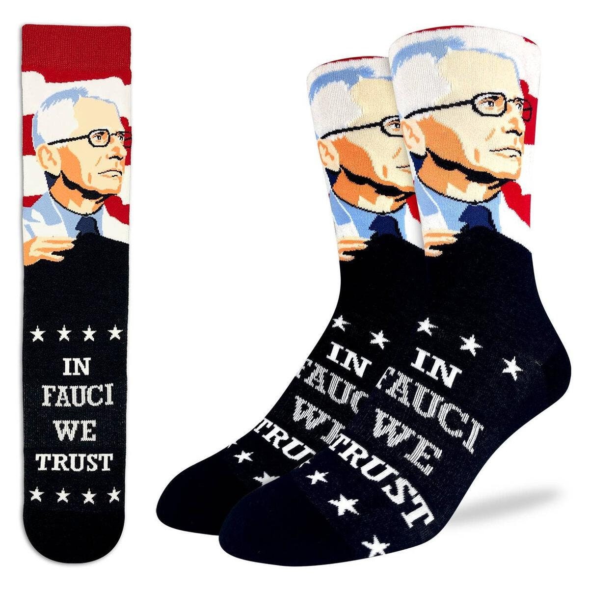Dr. Anthony Fauci We Trust Crew Socks - Novelty Active Fit Socks - Men's Adult 8-12 Unisex - For Craft Costume Supply