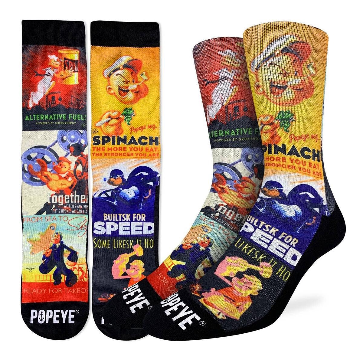 POPEYE Posters Crew Socks - Cartoon Comic Officially Licensed Novelty Socks - Men's Adult 8-12 Unisex - For Craft Costume Supply