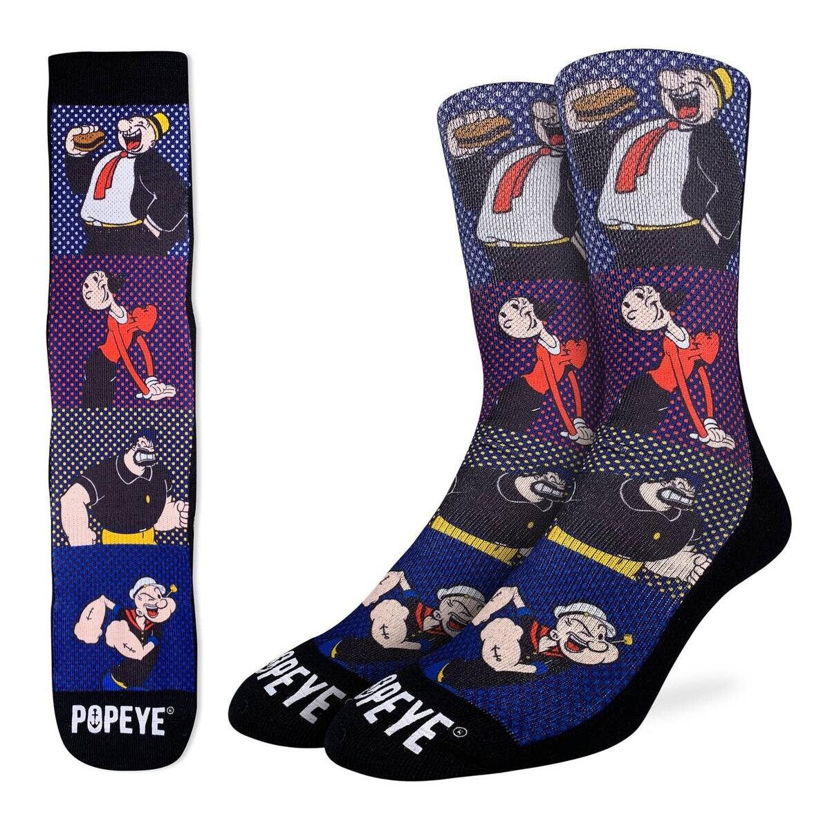 POPEYE Comic Books Characters Crew Socks - Cartoon Comic Officially Licensed Novelty Socks - Men's Adult 8-12 Unisex - Craft Costume Supply