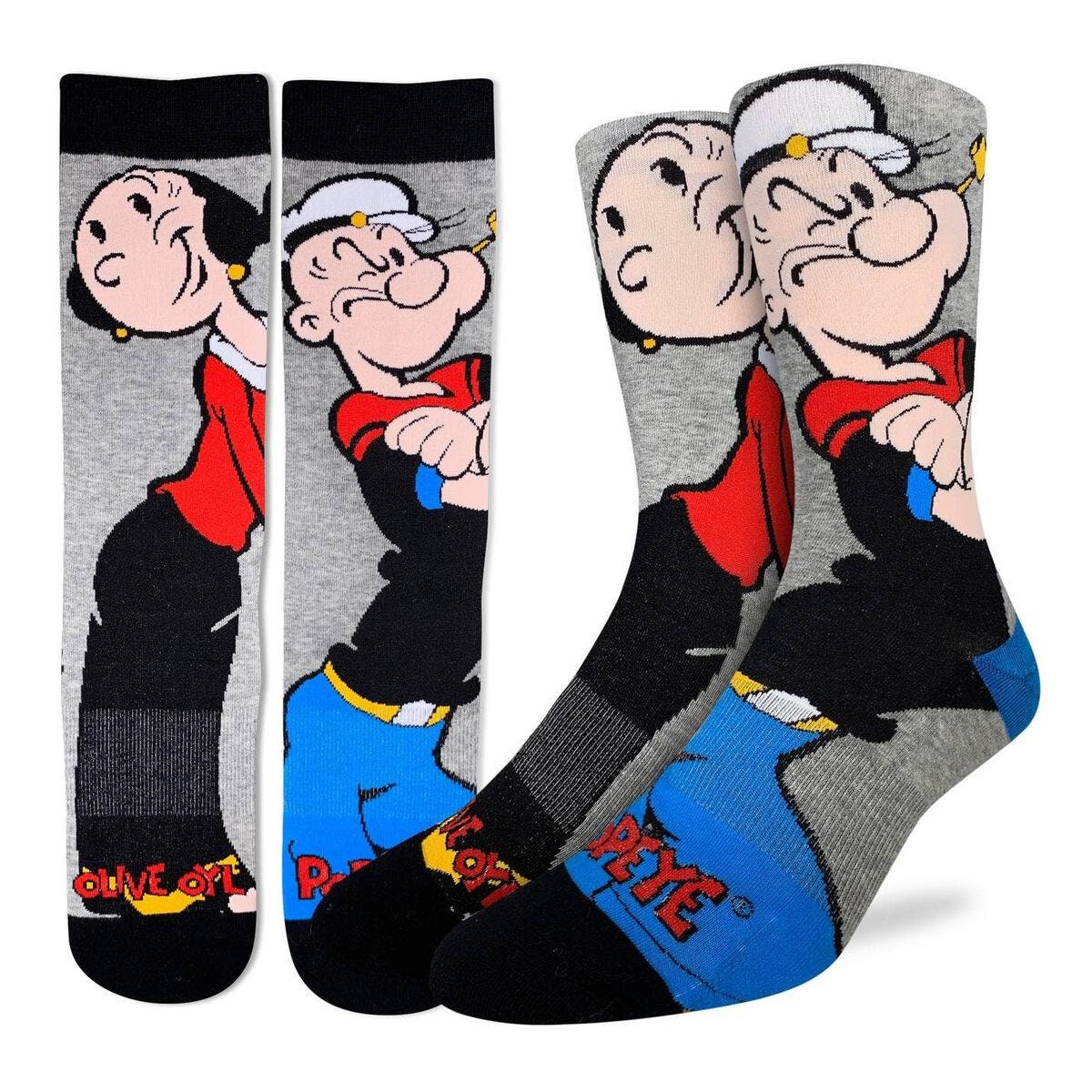 POPEYE Olive Oyl Characters Crew Socks - Cartoon Comic Officially Licensed Novelty Socks - Men's Adult 8-12 Unisex - Craft Costume Supply