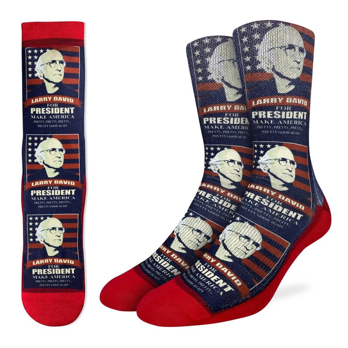 LARRY DAVID For President Crew Socks - Comedian Novelty Active Fit Socks - Men's Adult 8-12 Unisex - For Craft Costume Supply