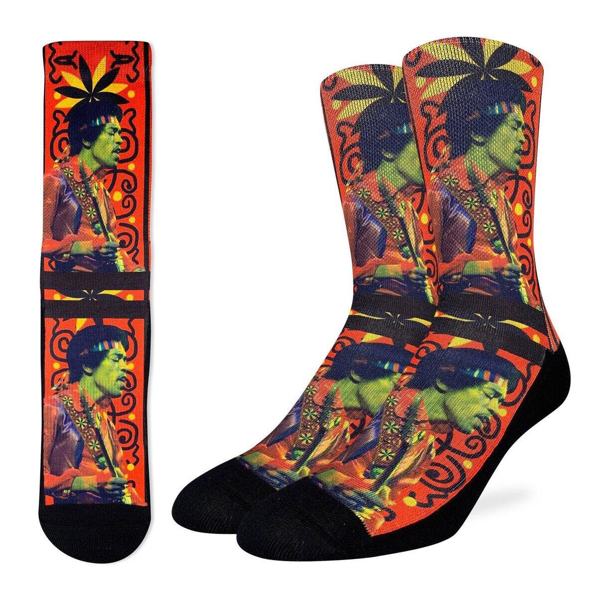 JIMI HENDRIX Guitar Strap Crew Socks - Officially Licensed Rock Band Music Novelty Socks - Men's Adult 8-12 Unisex - Craft Costume Supply