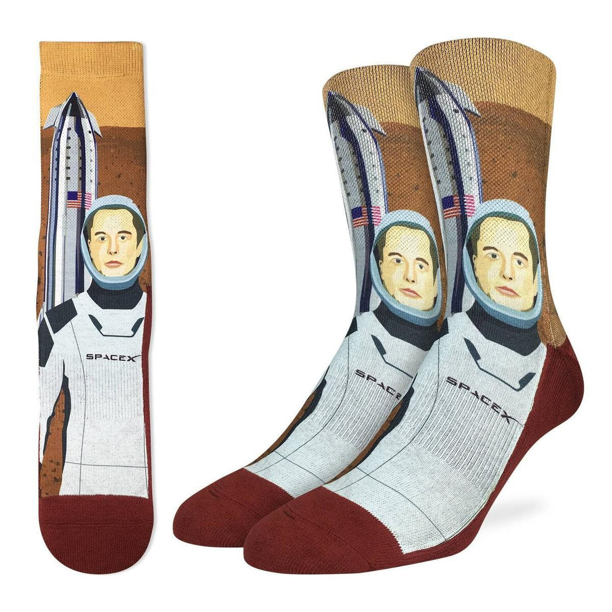 ELON MUSK On Mars Crew Socks - Inventor Investor Space Novelty Active Fit Socks - Men's Adult 8-12 Unisex - For Craft Costume Supply