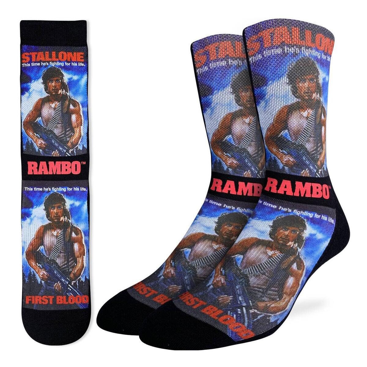 RAMBO First Blood Crew Socks - Sylvester Stallone Movie Series Novelty Active Fit Socks - Men's Adult 8-12 Unisex - For Craft Costume Supply