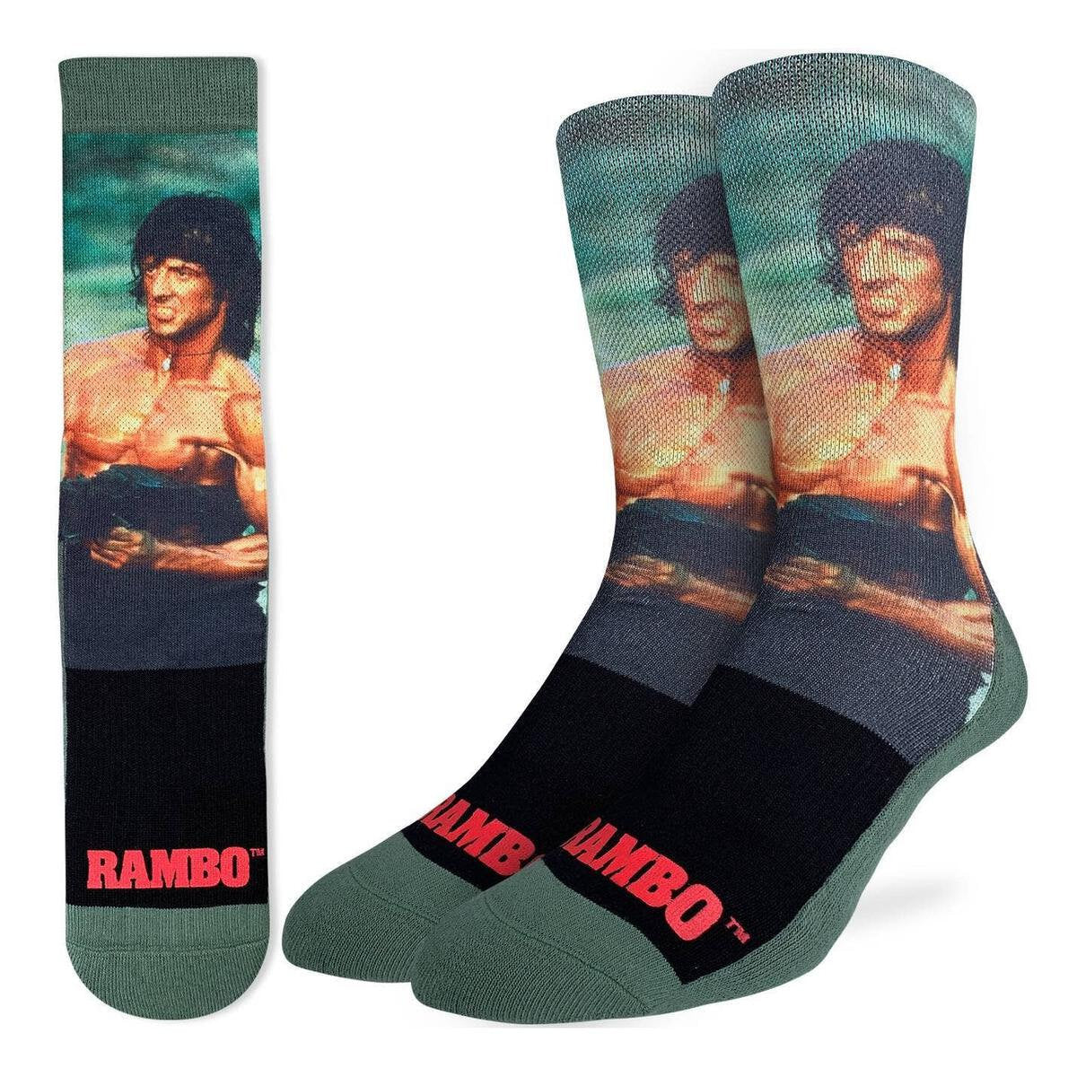 RAMBO Shooting Socks - Sylvester Stallone Movie Series Officially Licensed Novelty Socks - Men's Adult 8-12 Unisex - Craft Costume Supply