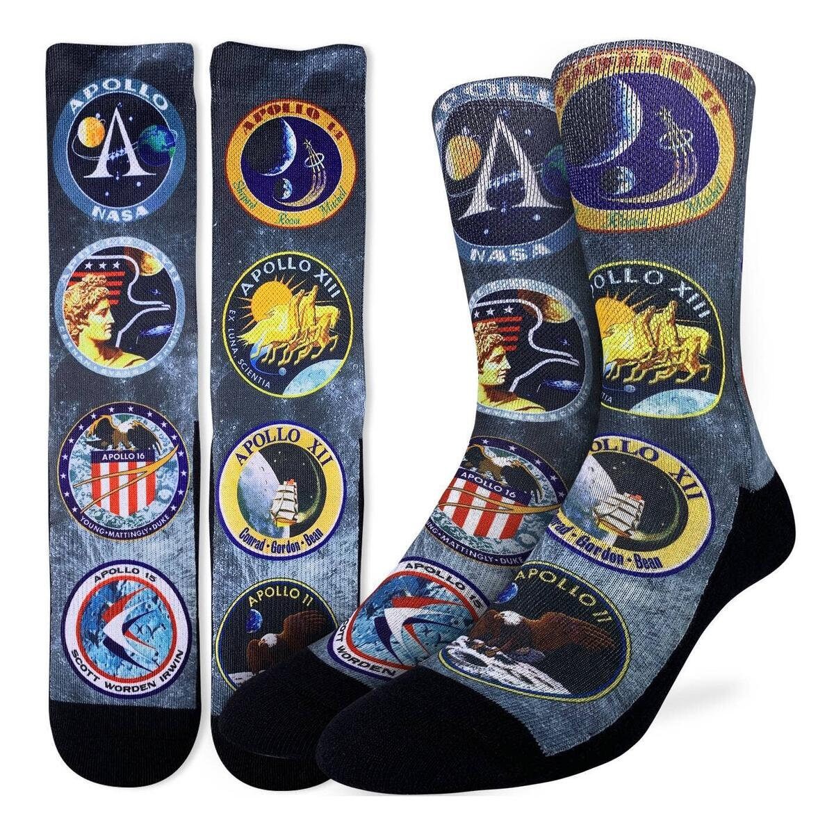 APOLLO MISSION Crew Socks - Space Moon Missions Novelty Active Fit Socks - Men's Adult 8-12 Unisex - For Craft Costume Supply