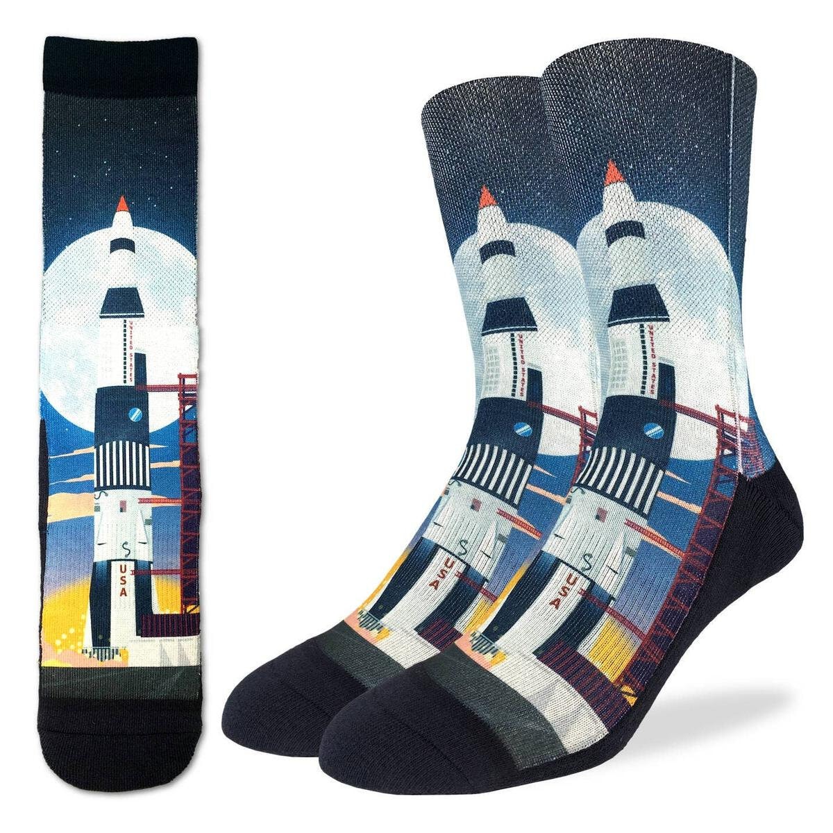 SATURN V Rocket Launch Socks - Space Moon Missions Officially Licensed Novelty Socks - Men's Adult 8-12 Unisex - For Craft Costume Supply