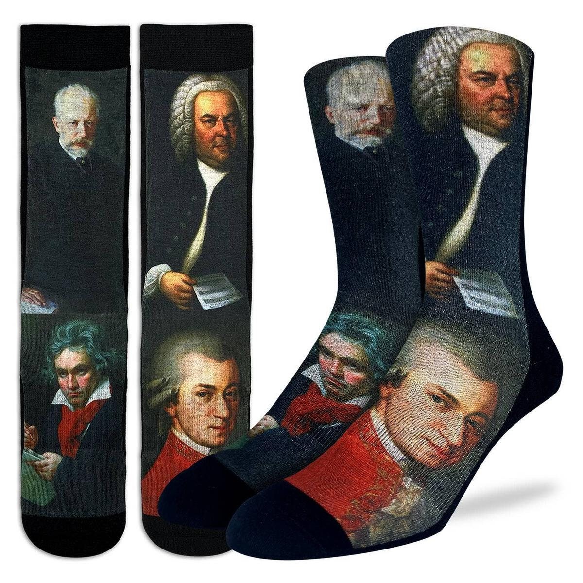 Classical Music Composers Crew Socks - Bach Wolfgang Beethoven Novelty Active Fit Socks - Men's Adult 8-12 Unisex - For Craft Costume Supply
