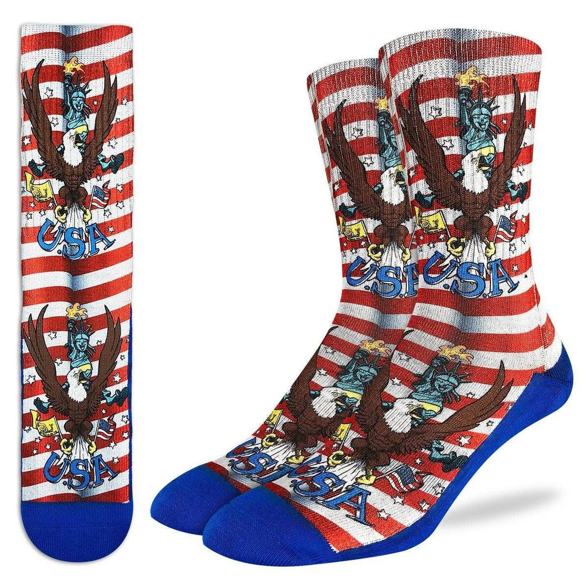 Majestic America Bald Eagle Crew Socks - Patriotic USA Novelty Active Fit Socks - Men's Adult 8-12 Unisex - For Craft Costume Supply