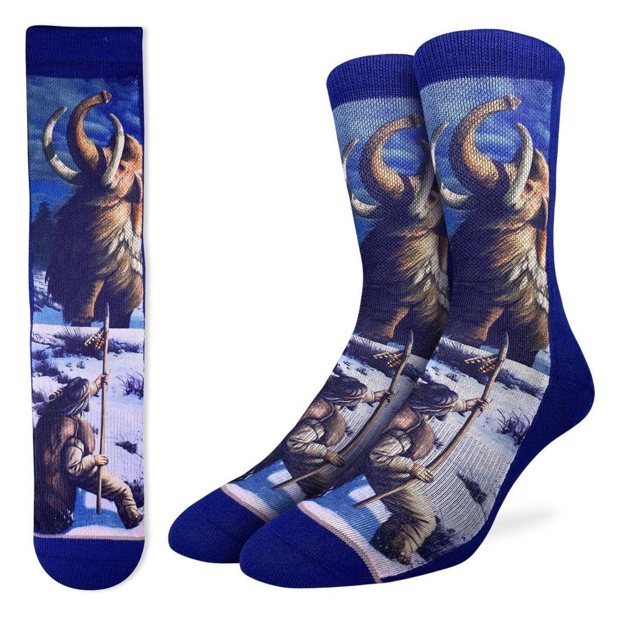 Caveman vs Mammoth Crew Socks - Caveman Giant Mammoth Battle Novelty Active Fit Socks - Men's Adult 8-12 Unisex - For Craft Costume Supply
