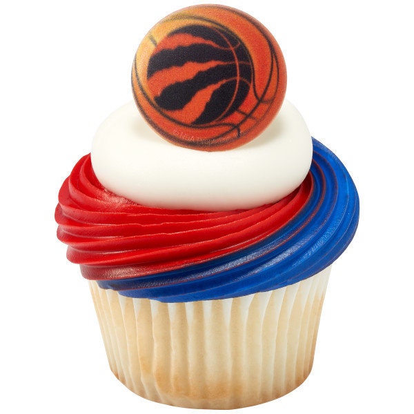 12 TORONTO RAPTORS Cupcake Rings - NBA Toronto Raptors Cake Toppers for Birthday Party Decoration Craft Supply