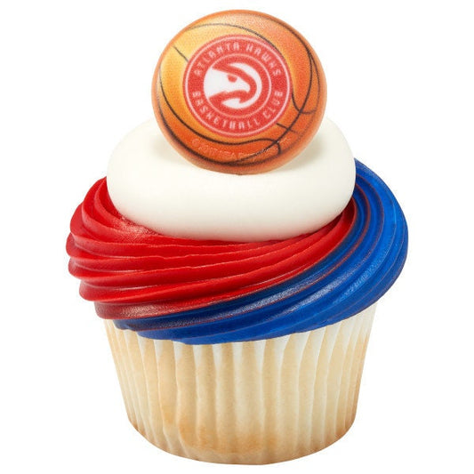 12 ATLANTA HAWKS Cupcake Rings - NBA Atlanta Hawks Cake Toppers for Birthday Party Decoration Craft Supply