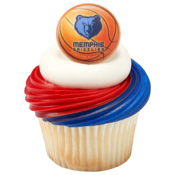 12 MEMPHIS GRIZZLIES Cupcake Rings - NBA Memphis Grizzlies Cake Toppers for Birthday Party Decoration Craft Supply