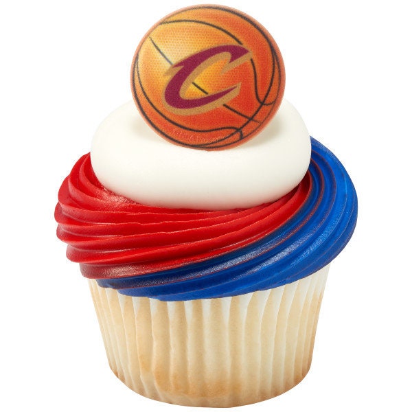 12 CLEVELAND CAVALIERS Cupcake Rings - NBA Cleveland Cavaliers Cake Toppers for Birthday Party Decoration Craft Supply