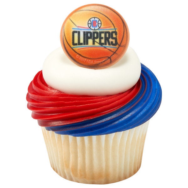 12 LOS ANGELES CLIPPERS Cupcake Rings - Nba Los Angeles Clippers Cake Toppers for Birthday Party Decoration Craft Supply