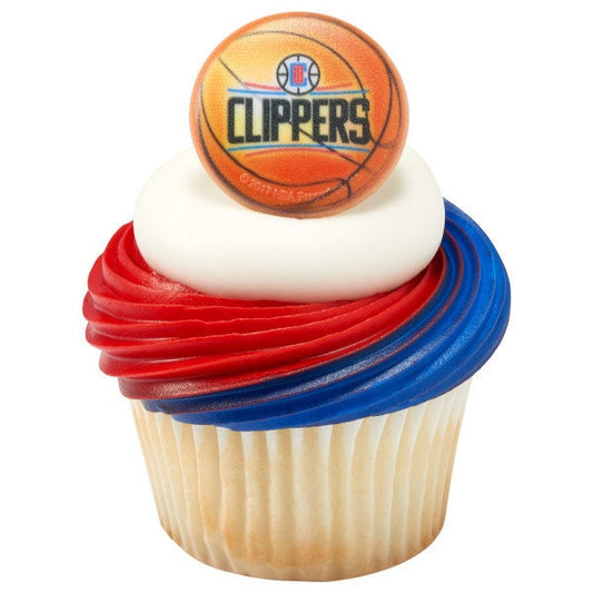 12 LOS ANGELES CLIPPERS Cupcake Rings - Nba Los Angeles Clippers Cake Toppers for Birthday Party Decoration Craft Supply