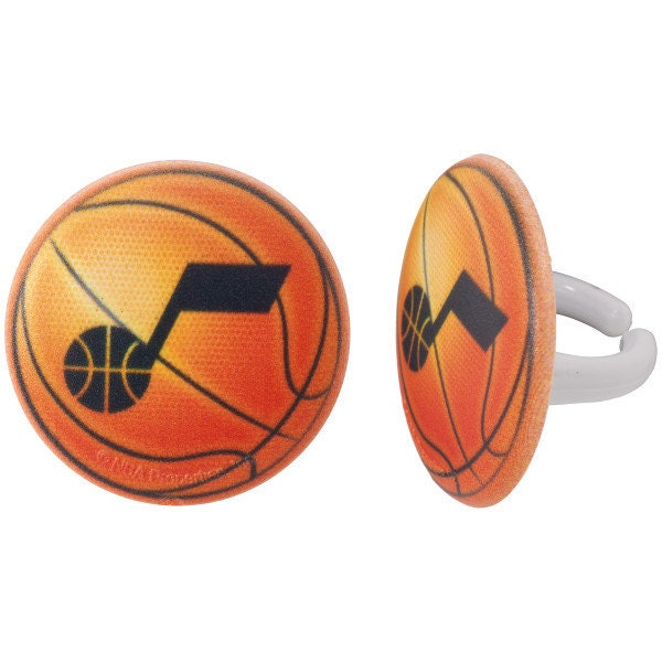12 UTAH JAZZ Cupcake Rings - NBA Utah Jazz Cake Toppers for Birthday Party Decoration Craft Supply