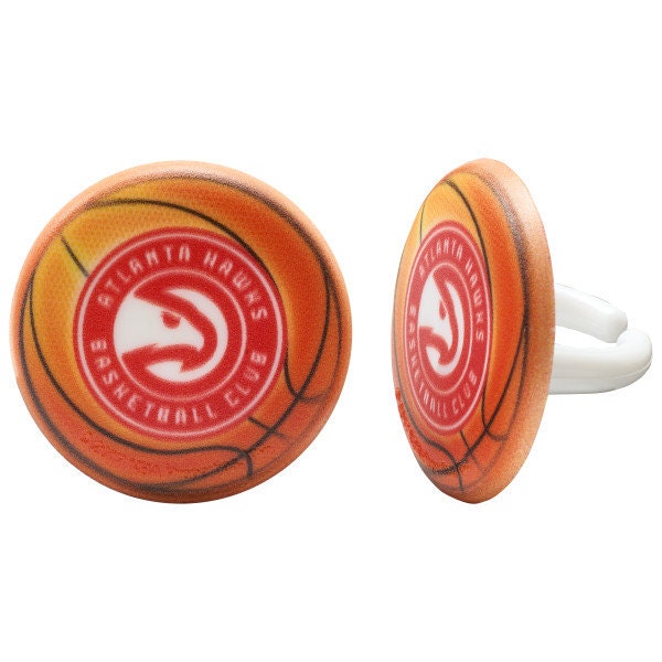 12 ATLANTA HAWKS Cupcake Rings - NBA Atlanta Hawks Cake Toppers for Birthday Party Decoration Craft Supply