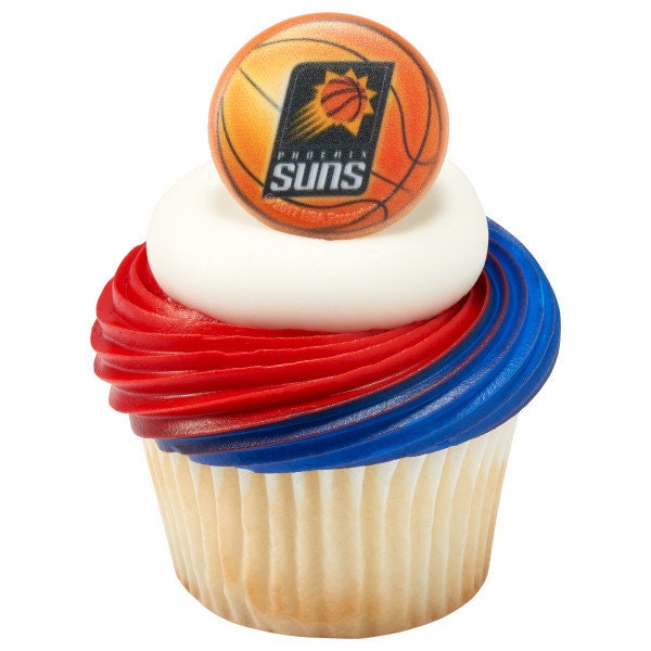 12 PHOENIX SUNS Cupcake Rings - NBA Phoenix Suns Cake Toppers for Birthday Party Decoration Craft Supply