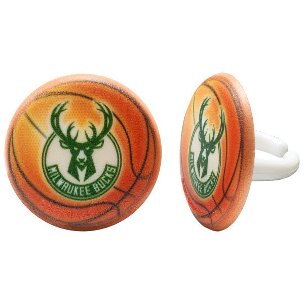 12 MILWAUKEE BUCKS Cupcake Rings - NBA Milwaukee Bucks Cake Toppers for Birthday Party Decoration Craft Supply