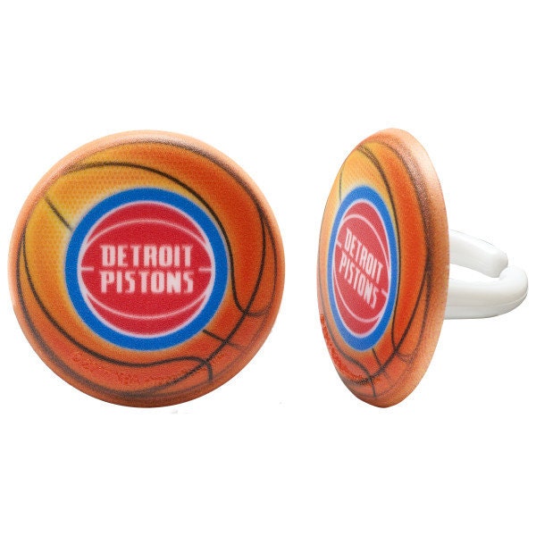 12 DETROIT PISTONS Cupcake Rings - NBA Detroit Pistons Cake Toppers for Birthday Party Decoration Craft Supply