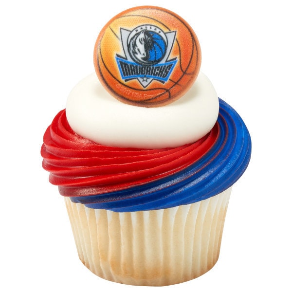 12 DALLAS MAVERICKS Cupcake Rings - NBA Dallas Mavericks Cake Toppers for Birthday Party Decoration Craft Supply