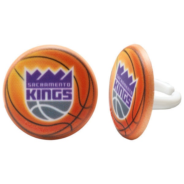 12 SACRAMENTO KINGS Cupcake Rings - NBA Sacramento Kings Cake Toppers for Birthday Party Decoration Craft Supply