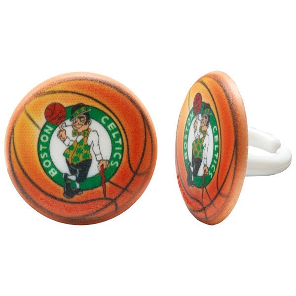 12 BOSTON CELTICS Cupcake Rings - NBA Boston Celtics Cake Toppers for Birthday Party Decoration Craft Supply