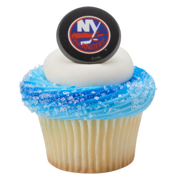 12 NEW YORK ISLANDERS Cupcake Rings - Nhl New York Islanders Cake Toppers for Birthday Party Decoration Craft Supply