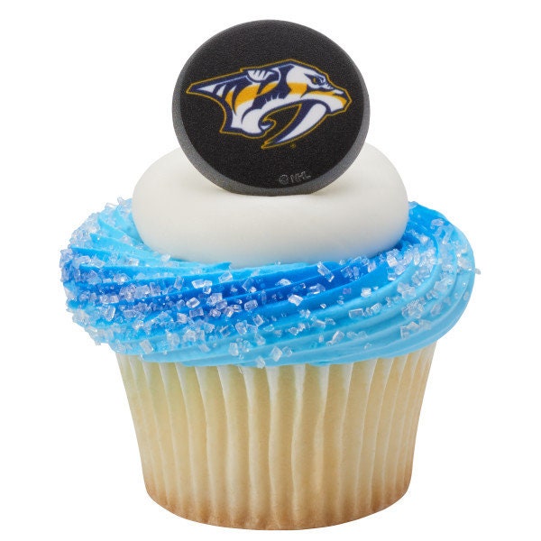 12 NASHVILLE PREDATORS Cupcake Rings - NHL Nashville Predators Cake Toppers for Birthday Party Decoration Craft Supply