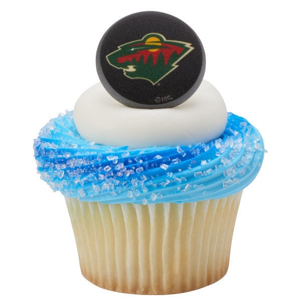 12 MINNESOTA WILD Cupcake Rings - NHL Minnesota Wild Cake Toppers for Birthday Party Decoration Craft Supply
