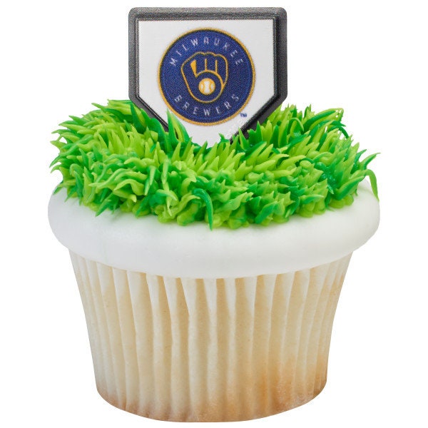 12 MILWAUKEE BREWERS Cupcake Rings - MLB Milwaukee Brewers Home Plate Cake Toppers for Birthday Party Decoration Craft Supply
