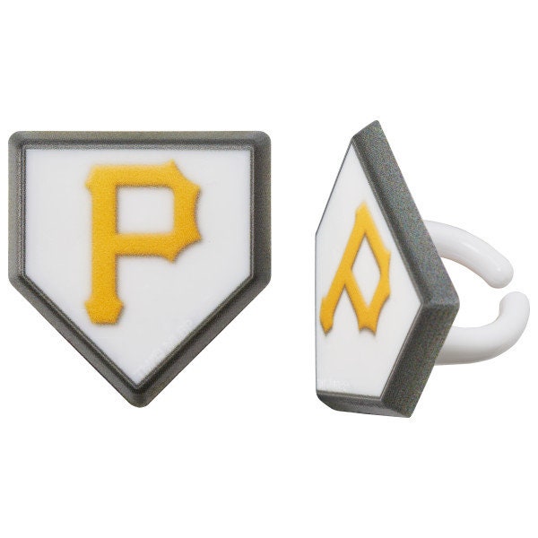 12 PITTSBURGH PIRATES Cupcake Rings - MLB Pittsburgh Pirates Home Plate Cake Toppers for Birthday Party Decoration Craft Supply