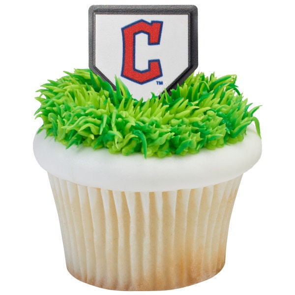 12 CLEVELAND GUARDIANS Cupcake Rings - MLB Cleveland Guardians Home Plate Cake Toppers for Birthday Party Decoration Craft Supply