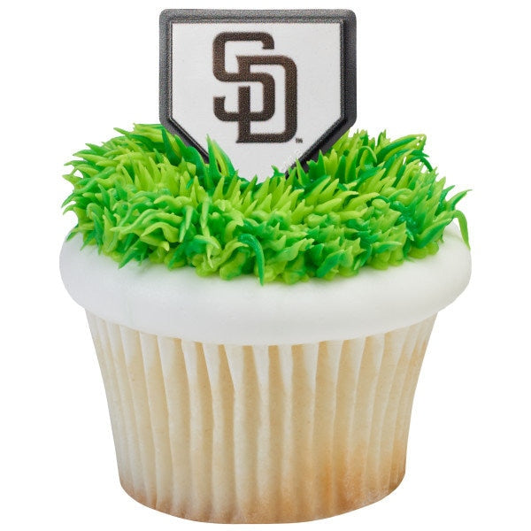 12 SAN DIEGO PADRES Cupcake Rings - Mlb San Diego Padres Home Plate Cake Toppers for Birthday Party Decoration Craft Supply