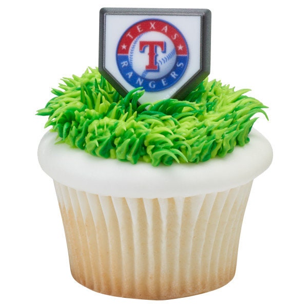 12 TEXAS RANGERS Cupcake Rings - MLB Texas Rangers Home Plate Cake Toppers for Birthday Party Decoration Craft Supply