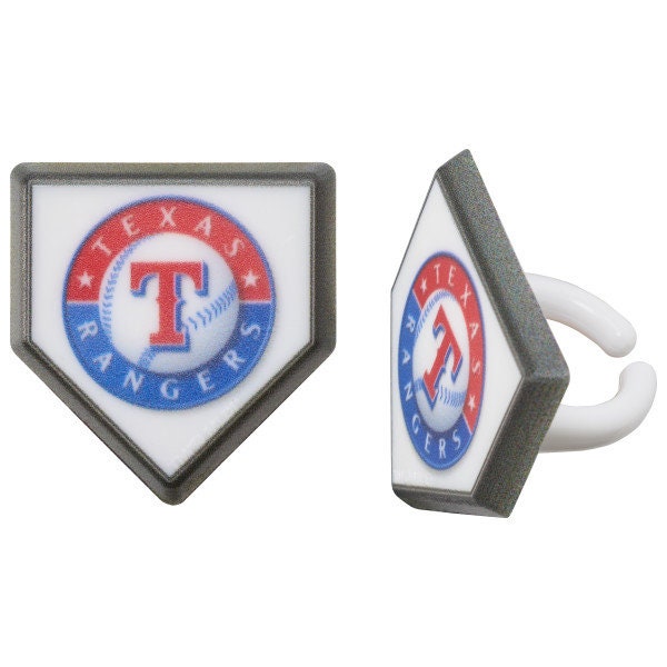 12 TEXAS RANGERS Cupcake Rings - MLB Texas Rangers Home Plate Cake Toppers for Birthday Party Decoration Craft Supply