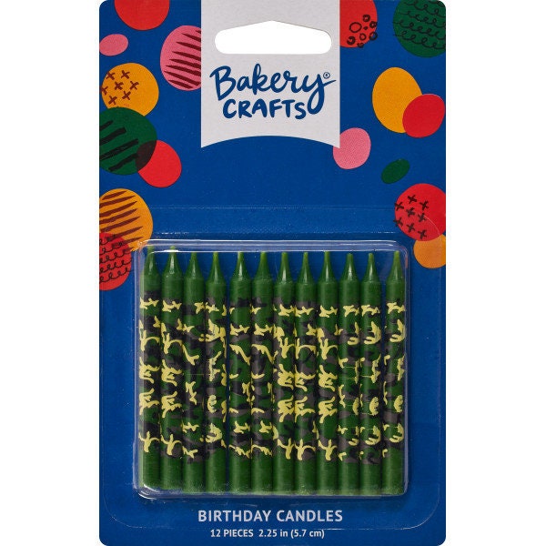 Green Camouflage Birthday Candles - Green Camo Hunting Military Cake Candles Cupcake Toppers for Party Decoration Craft Supply