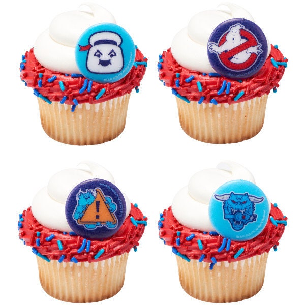 12 GHOSTBUSTERS Ghostbustin' Cupcake Rings - Movie Ghost Slimer Cake Toppers - Cake Decoration for Birthday Party Decoration Craft Supply