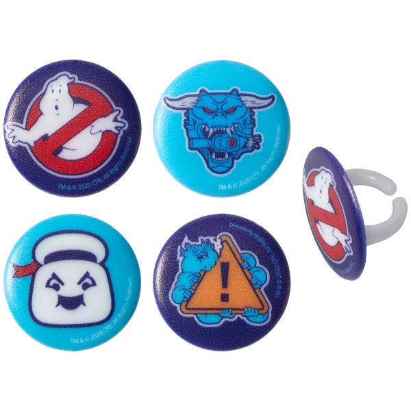 12 GHOSTBUSTERS Ghostbustin' Cupcake Rings - Movie Ghost Slimer Cake Toppers - Cake Decoration for Birthday Party Decoration Craft Supply