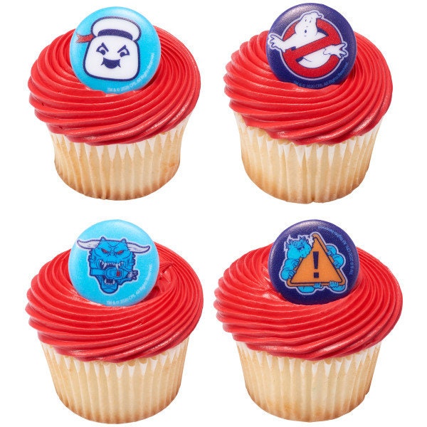 12 GHOSTBUSTERS Ghostbustin' Cupcake Rings - Movie Ghost Slimer Cake Toppers - Cake Decoration for Birthday Party Decoration Craft Supply