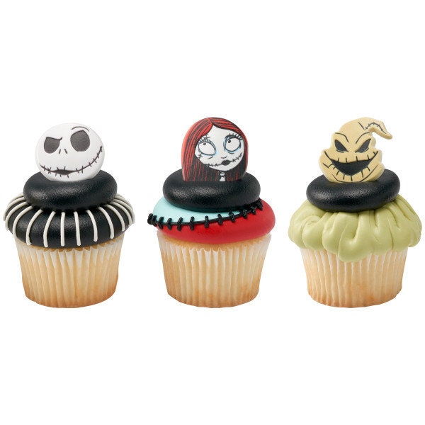 12 NIGHTMARE BEFORE CHRISTMAS Jack, Sally, and Oogie Boogie Cupcake Rings - Cake Toppers Cake Decoration Birthday Party Craft Supply