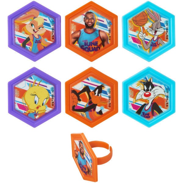 12 SPACE JAM New Legacy Cupcake Rings - Lebron Tune Up Basketball Movie Space Jam Cake Toppers Cake Decoration Birthday Party Craft Supply