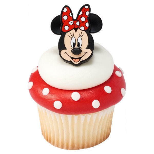 12 MINNIE MOUSE Cupcake Rings - Disney Mickey Mouse Minnie Classic - Cake Toppers Cupcake Cake Decoration Birthday Party Craft Supply