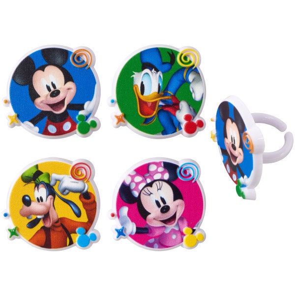 12 MICKEY MOUSE Cupcake Rings - Disney Mickey Mouse and Friends Funhouse - Cake Toppers Cupcake Cake Decoration Birthday Party Craft Supply