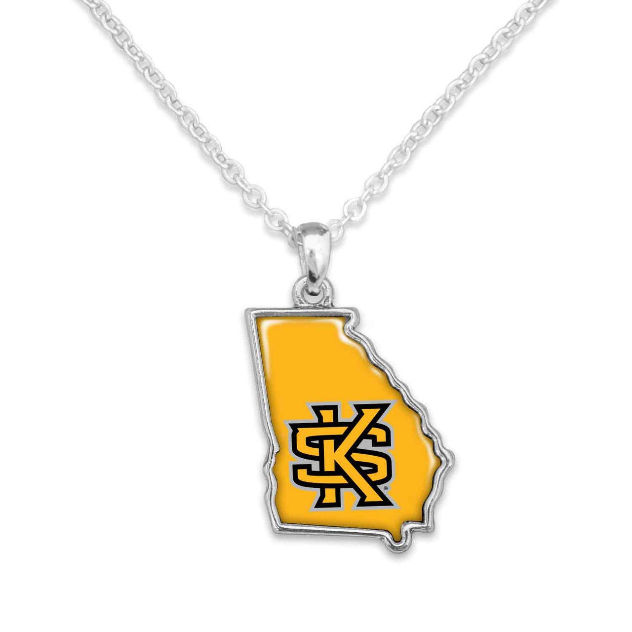 Officially Licensed KENNESAW STATE Owls Necklace - State of Mine Logo Pewter Charm Sterling Plated - Kennesaw State University