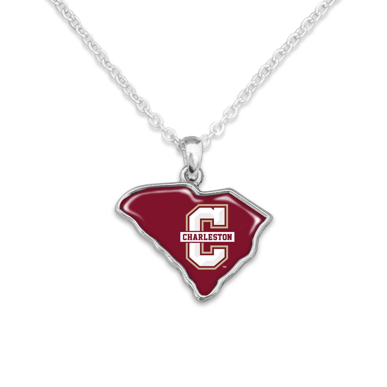 Officially Licensed CHARLESTON Cougars Necklace - State of Mine Logo Pewter Charm Sterling Plated - College of Charleston