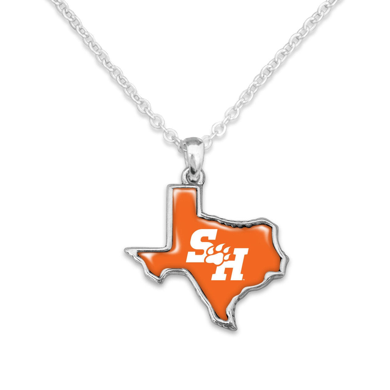 Officially Licensed SAM HOUSTON Bearkats Falcons Necklace - State of Mine Logo Pewter Charm Sterling Plated - Sam Houston State University